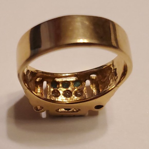 14K YELLOW GOLD UNISEX BEAUTIFUL DIAMOND & EMERALD RING - Picture 6 of 9